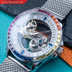 Mens Automatic Mechanical Watch Bridge Movement Rainbow Cubic Stainless Steel - Picture 1 of 12