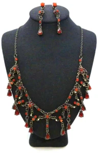 Vintage VCLM Rare Victorian Rhinestone Princess Necklace Pierced Earrings Gift - Picture 1 of 12