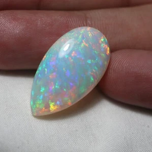 14.3 Cts 26x14.5 MM Natural AAA Rainbow Fire Ethiopian White Opal Pear Cabochon - Picture 1 of 10