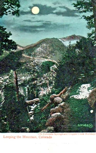 Postkarte Colorado schöne Mondnachtszene CO Springs & Cripple Creek Eisenbahn - Bild 1 von 1