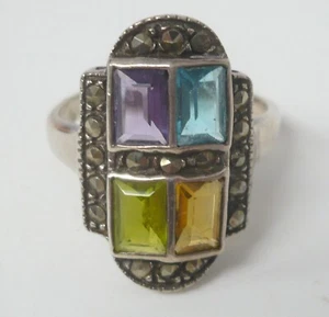 Anillo decorativo de marcasita esterlina multi gema Estate, talla 8,5, 5,3 gr. - Imagen 1 de 14