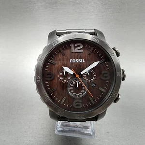 Fossil Chronograph Watch Men 50mm Wood Dial Steel Date JR1355 New Battery - Picture 1 of 11