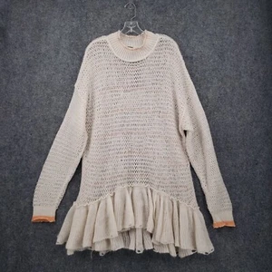 Free People Dress Womens L Large Beige Float On Sweater Open Knit Ruffle Wool - Picture 1 of 12