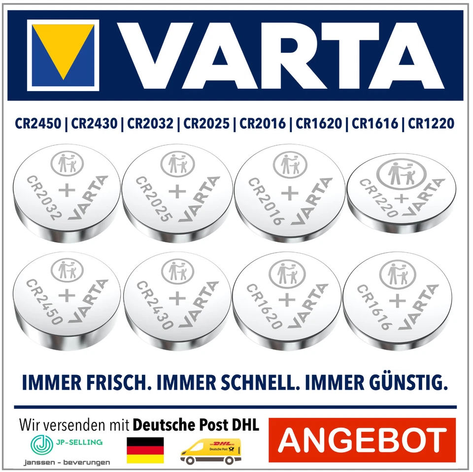 Varta CR 2032 2025 2016 2430 2450 1220 1620 1616 3V Knopfzelle Bulkware - Bild 1 von 1