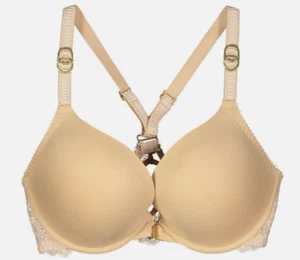 STELLA MCCARTNEY Stella Smooth & Lace Nude Racerback Plunge Bra Size 32DD Padded - Picture 1 of 6