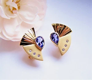 Tansanit Ohrringe Clip 750 Gold Tropfen blau Brillant Unikatmeister Handarbeit - Bild 1 von 8