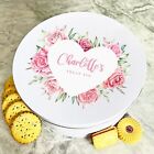 Personalised Round Heart Rose Wreath Biscuit Sweets Cake Treat Tin