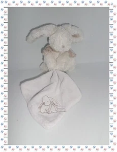 Doudou Lapin Blanc Taupe Mouchoir Collection Doudou Bonbon Doudou et Compagnie - Foto 1 di 2