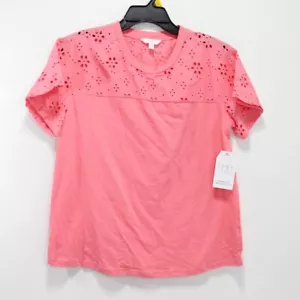 Time and Tru Damen koralle rosa Bluse Ösenpasse Oberteil Pullover Kurzarm S neu mit Etikett - Bild 1 von 6