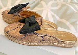Prada Espadrille Loafer Mule Espadrille Fabric GOLD BLACK ITALY Size 36 SOLD OUT - Picture 1 of 7