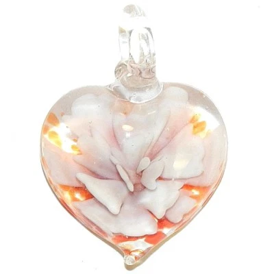 P2634 Colgante Corazón con Flor Rosa y Naranja Destacados 26mm Cristal Murano  Foto 1 de 2