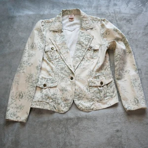 Giacca jeans denim vintage Faded Glory donna taglia 10 verde avorio stampa floreale - Foto 1 di 20