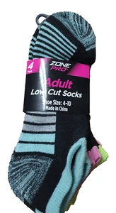 4pr Zone Pro Adult Low Cut Socks shoe size 4-10 Multicolor - Picture 1 of 3