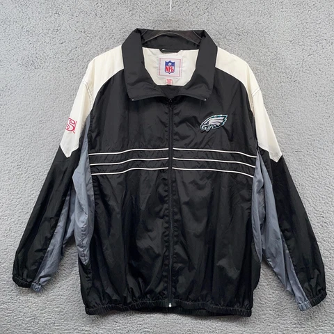 Philadelphia Eagles Windbreaker Mens 2XL XXL Black Full Zip Jacket NFL Football Cover