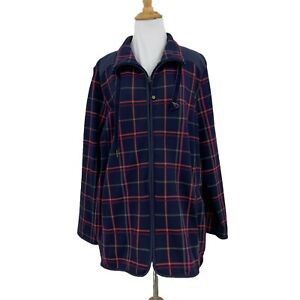 T By Talbots Full Zip Jacket Womens Plus 2X Navy Blue Plaid Stand Collar Cotton