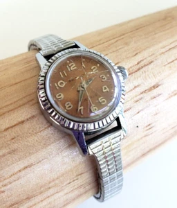Vintage Westclox 17 Jewels Ladies Automatic Wrist Watch Brown Dial TLCcrystal - Picture 1 of 12