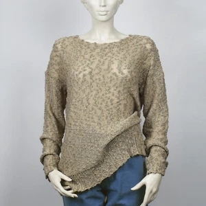 HUGO BOSS Women's Cotton Flax Mesh Knit Pullover Sweater Loose Oversized Fit L - Picture 1 of 7