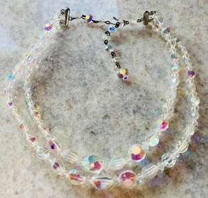 AURORA BOREALIS DOPPELSTRANG HALSKETTE IRISIEREND MIT CLIP AUF OHRRING 12" - Bild 1 von 4