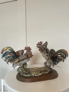CAPODIMONTE Cock Fight Large Ornament SCAGGIARI Italian Roosters - Picture 1 of 11