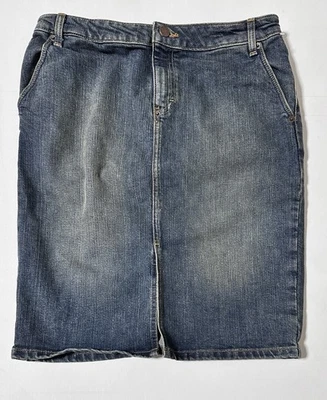 Saia lápis jeans J.CREW lavagem média comprimento do joelho tamanho 8 fenda média 59209 - Imagem 1 de 4