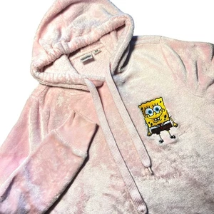 Spongebob Squarepants Hoodie Pink Plush Pullover Nickelodeon Womens M Medium - Picture 1 of 9