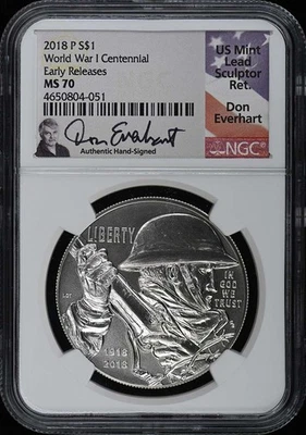 2018 P World War I Centennial Early Releases S$1 NGC MS70 - Image 1 of 2