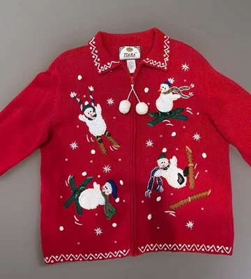 Vintage Tiara International Winter Christmas Snowman Red Womens Sweater Large - Image 1 of 4