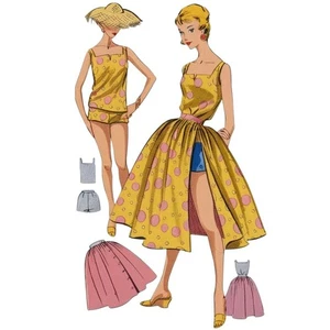 Patrón Vintage Años 50 - Top de Playa, Vestido, Pantalones Cortos y Sobrefalda Conjunto - Busto 32" - Imagen 1 de 3