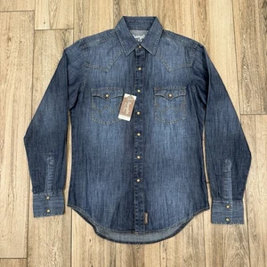 Men’s Wrangler Retro Premium Pearl Snap Medium Wash Denim Shirt Size Small/S NWT - Picture 1 of 6