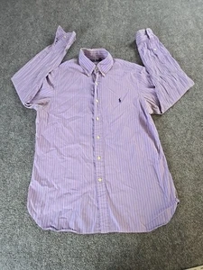Ralph Lauren Shirt Mens L- 16(40-41) Purple White Stripe Blue Pony Long Sleeve - Picture 1 of 8