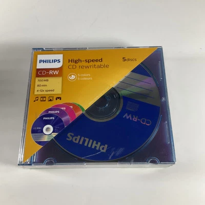 Philips CD-RW Blank Rewritable Discs 80 Mins 700MB 4-12x Speed Plastic Cases x 5 - Image 1 of 4