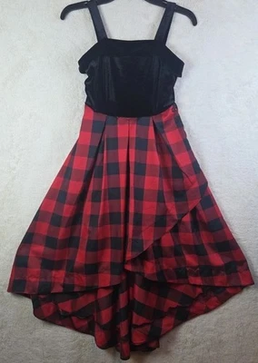 Vestido de Navidad Speechless Kids Talla 14 Buffalo Cuadros Alto Bajo Terciopelo Negro Foto 1 de 4