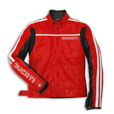 Ducati 80's Men’s Red & Black Motorbike Leather Racing Jacket - Image 1 of 3