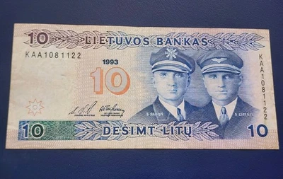 LITHUANIA  10 LITU 1993  BANKNOTE VF FREE  COMBINE   SHIPPING - Image 1 of 3