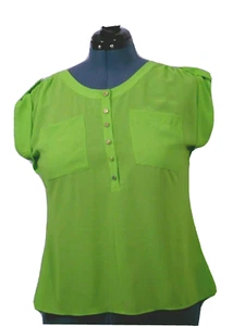 Double Zero Women's Green Pullover Top Split Back 6 Button Cap Sleeve Size Small - Picture 1 of 9