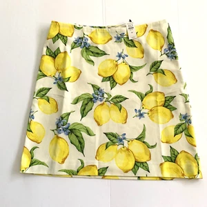 NWT Talbots Lemon Blossom Stretch Cotton Skirt 4p 2 Fruit Floral Citrus Canvas - Picture 1 of 8