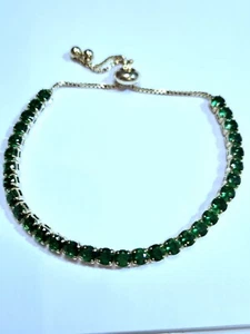 Gold Plated 4mm Green Rhinestone Toggle Bracelet (#128) - Picture 1 of 3