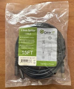 GEAR IT CABLE 15ft 3.5MM SPLITTER Cable - Brand New - Picture 1 of 2
