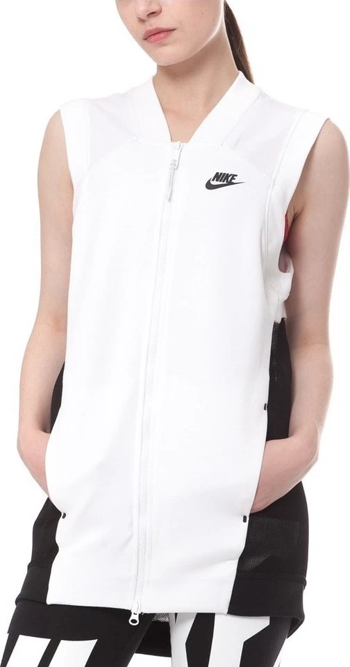 $150 NWT NIKE SzM TECH FLEECE MESH FULL ZIP COCOON VEST WHITE/BLACK - Image 1 of 4
