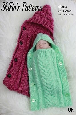 SHIFIO'S PATTERNS Strickanleitung für Puppen gestrickter Schlafsack Muster, 10"-12" &14"-16" KP404