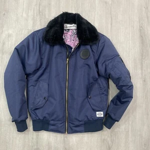 Bomber Blue Love Sick Jacket Size Small Faux Fur - Picture 1 of 6