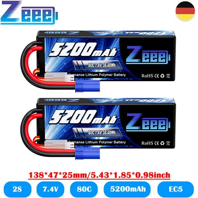 2pcs Zeee 2S Lipo Akku Batterie 7,4V 5200mAh 80C EC5 Plug für RC Auto Truck FPV - Bild 1 von 4