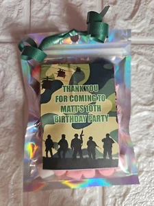 Camouflage Army PARTY BAG POUCH FAVOUR BIRTHDAY BOY GIRL PERSONALISED SWEETS - Picture 1 of 1