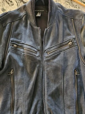 Vtg Sean John Faux Blue Suede Bomber Jacket Men’s Med 90s Y2K - Image 1 of 4