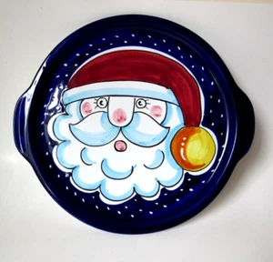 Plato grande pintado a mano de Santa Claus Italia con mango 13" azul cobalto - Imagen 1 de 4