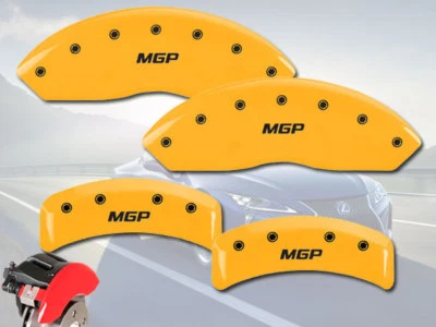 Juego de 4 cubiertas de pinzas de disco de freno amarillas "MGP" 2007-2011 Lexus GS350 delanteras + traseras Foto 1 de 4