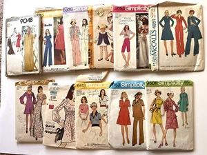Vintage 11 SEWING PATTERNS LOT BOHO Hippie 1960s-70s Mostly Size 10 - Picture 1 of 1