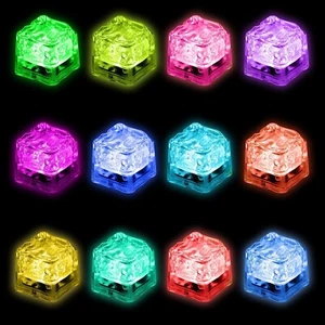 12 PACK WATERPROOF LED LIGHT UP ICE CUBES ~ MULTICOLOR FLASHING REUSABLE - Picture 1 of 2