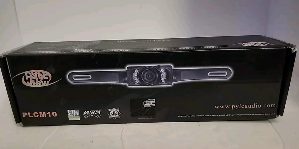 PYLE PLCM10 License Plate Mount Rear View Backup Cam.DistScale.NightVis.Black - Image 1 of 4