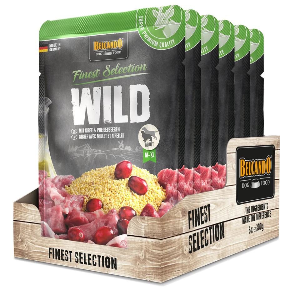 6 x 300 g Belcando Wild mit Hirse & Preiselbeeren Nassfutter Frischebeutel Hund - Bild 1 von 1